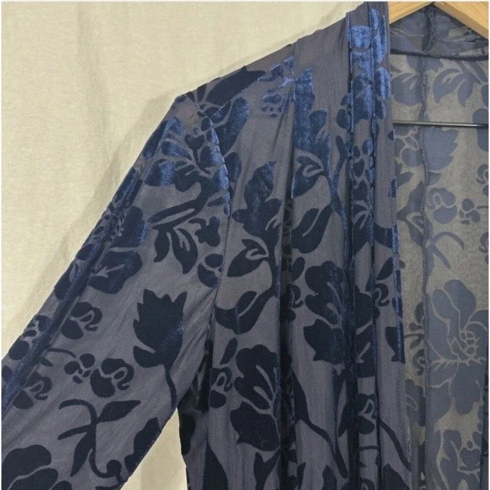 Blue Burnout Velvet Floral Open Cardigan Whimsigoth Dark Romantic Oversized